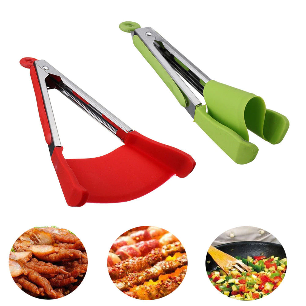 noonebutyou 2 in 1 spatula and tongs silicone tongs for cooking,  multifunctional creative kitchen tongs with