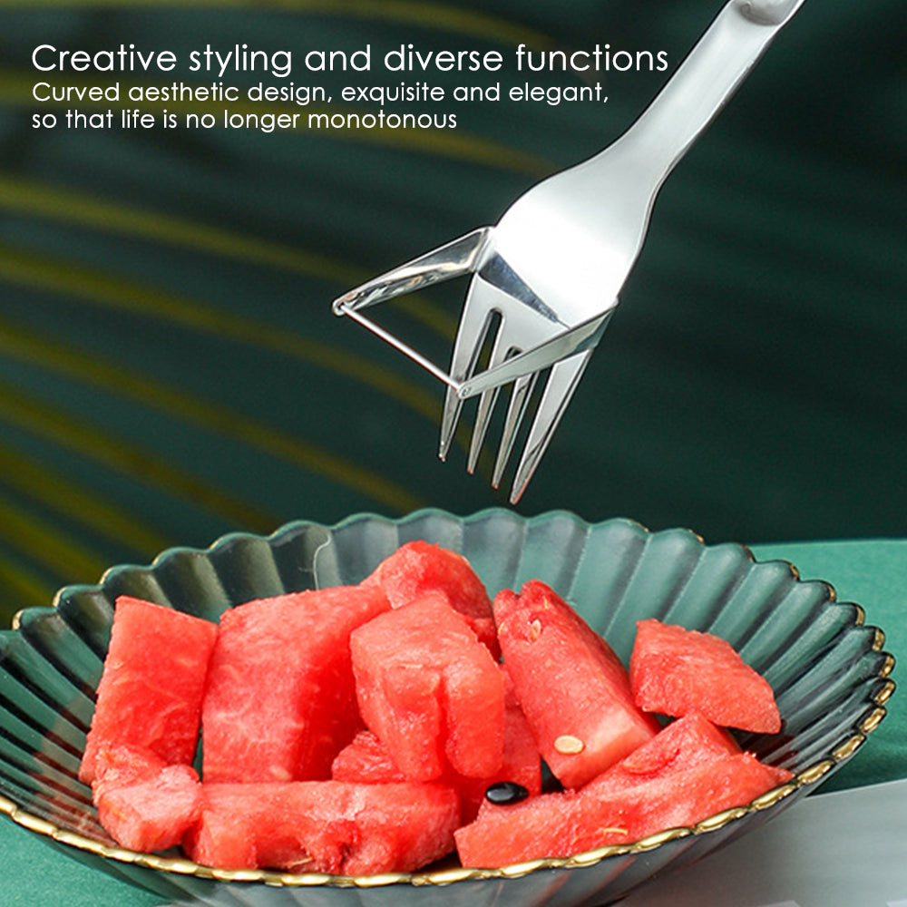 2 In 1 Watermelon Fork Stainless Steel Fruit Cutting Tools Slicer